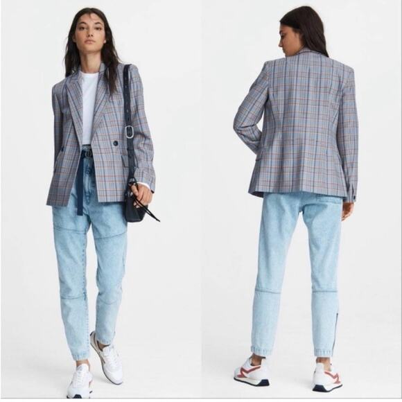 Rag & Bone Elise Plaid Double Breasted Blazer Blue - Picture 1 of 13